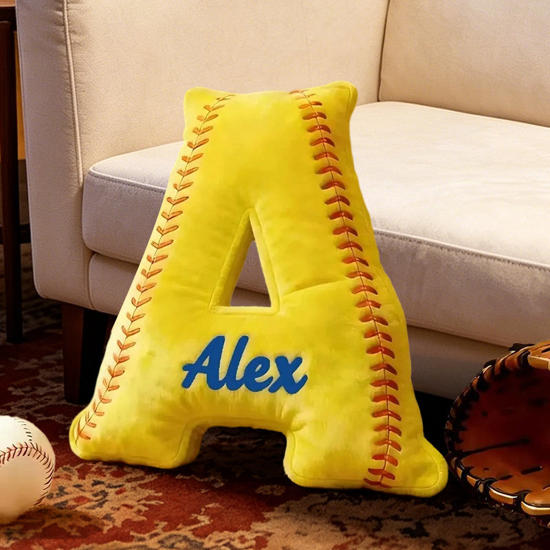 Personalized Softball Letter Pillow with Custom Name – Fun Sports-Themed Decor for Kids, Girls, and Boys