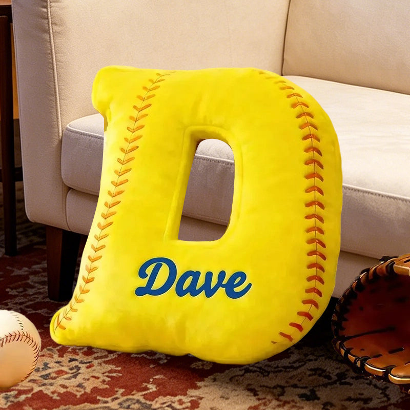 Personalized Softball Letter Pillow with Custom Name – Fun Sports-Themed Decor for Kids, Girls, and Boys