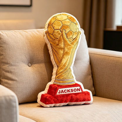 Custom Name Soccer Trophy Pillow – Personalized Champion Award Cushion for Soccer Fans