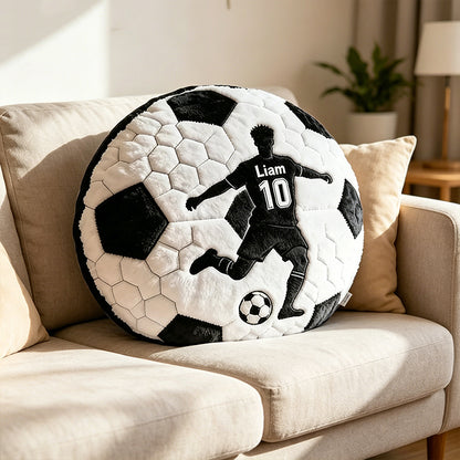 Personalized Soccer Pillow with Custom Name and Player Silhouette Design