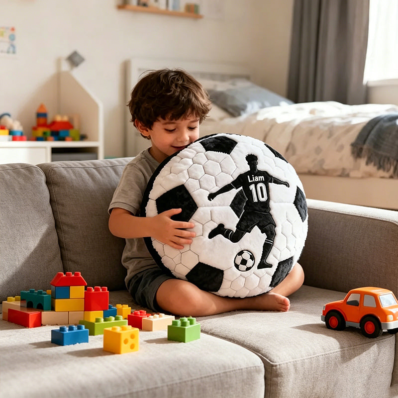 Personalized Soccer Pillow with Custom Name and Player Silhouette Design