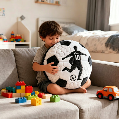 Personalized Soccer Pillow with Custom Name and Player Silhouette Design