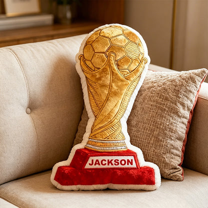 Custom Name Soccer Trophy Pillow – Personalized Champion Award Cushion for Soccer Fans