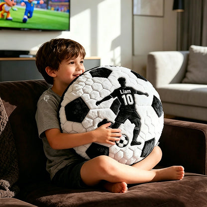 Personalized Soccer Pillow with Custom Name and Player Silhouette Design