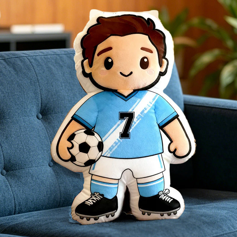 Personalized Soccer Player Pillow with Custom Jersey Number – Sports Gift for Kids, Athletes, and Soccer Lovers