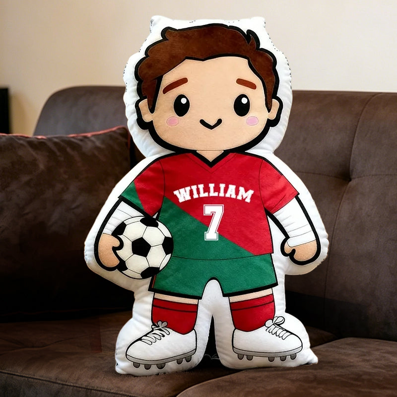 Personalized Soccer Player Pillow with Custom Jersey Number – Sports Gift for Kids, Athletes, and Soccer Lovers