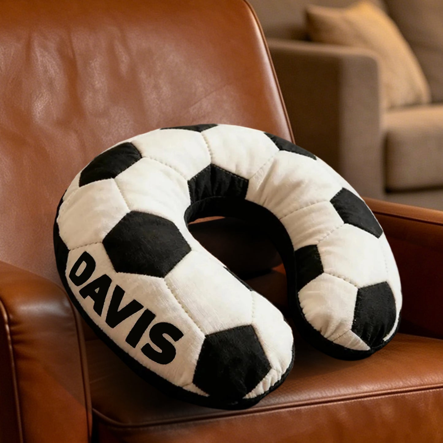 Personalized Soccer Travel Neck Pillow – U-Shaped Cushion with Custom Name for Kids, Athletes, and Soccer Fans
