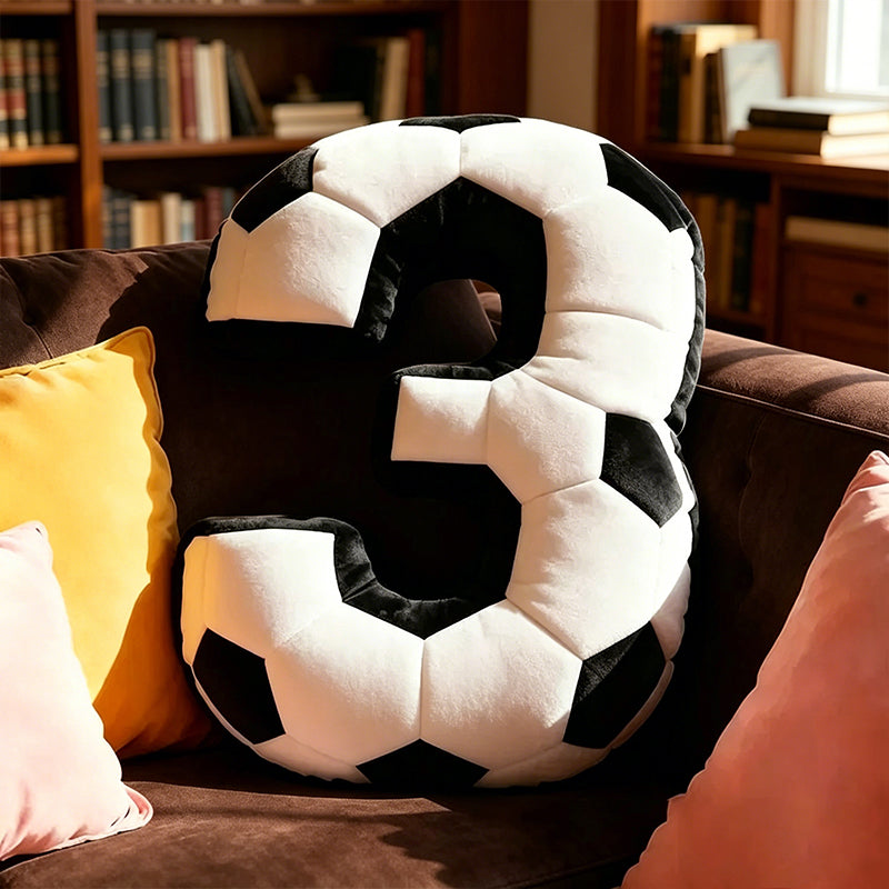 Personalized Sports Pillow – Soccer Ball Number Design with Custom Name
