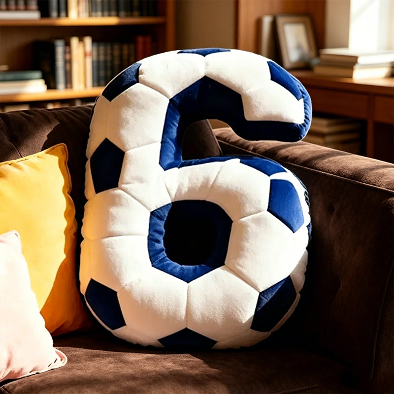 Personalized Sports Pillow – Soccer Ball Number Design with Custom Name