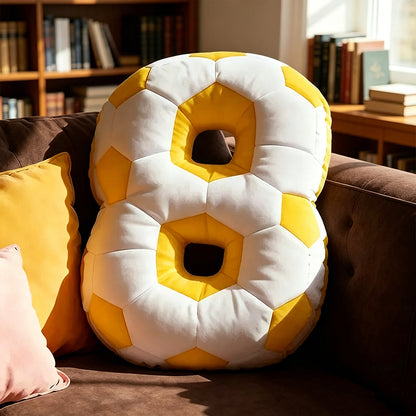 Personalized Sports Pillow – Soccer Ball Number Design with Custom Name