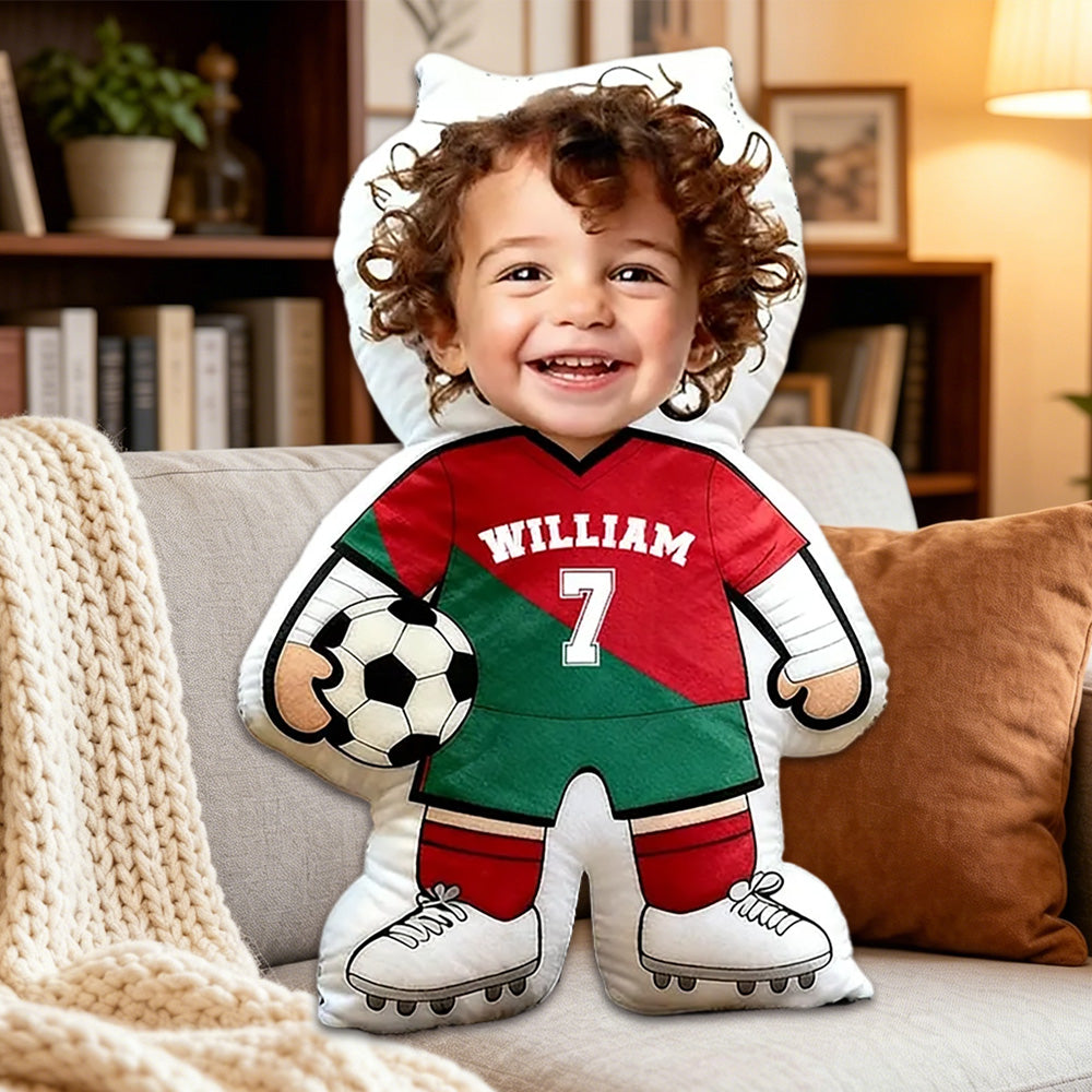 Personalized Soccer Player Pillow – Custom Face and Jersey Number