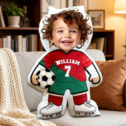 Personalized Soccer Player Pillow – Custom Face and Jersey Number