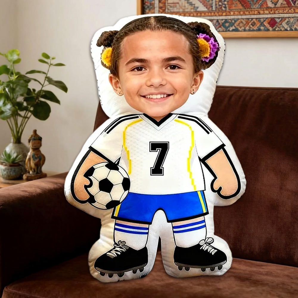 Personalized Soccer Player Pillow – Custom Face and Jersey Number