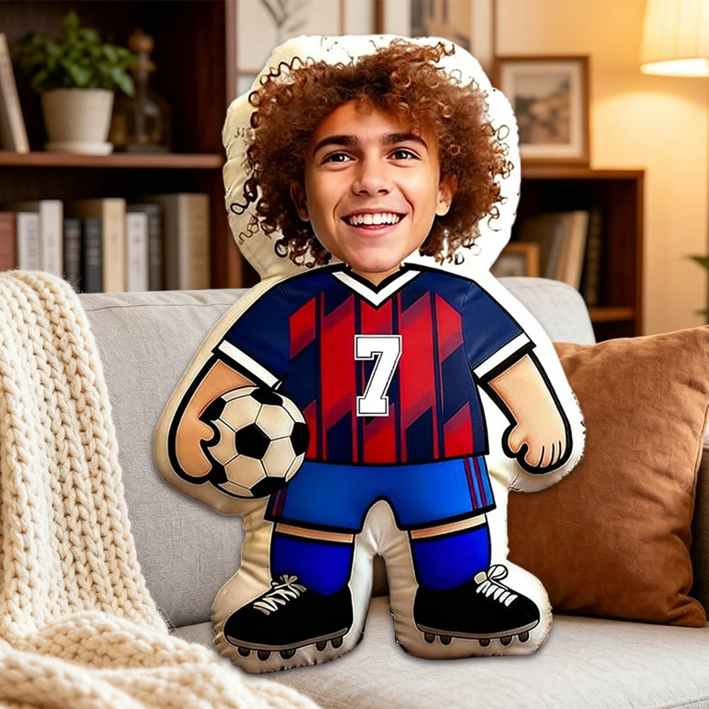 Personalized Soccer Player Pillow – Custom Face and Jersey Number