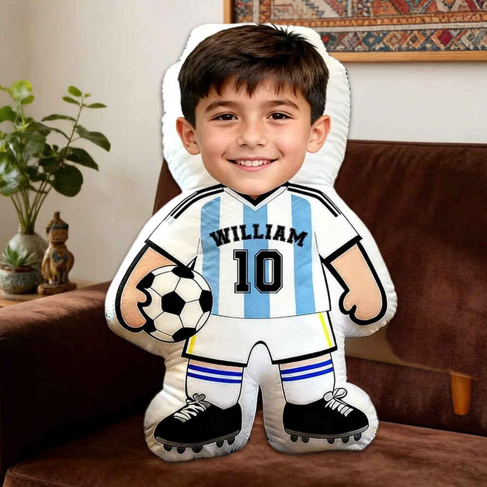 Personalized Soccer Player Pillow – Custom Face and Jersey Number