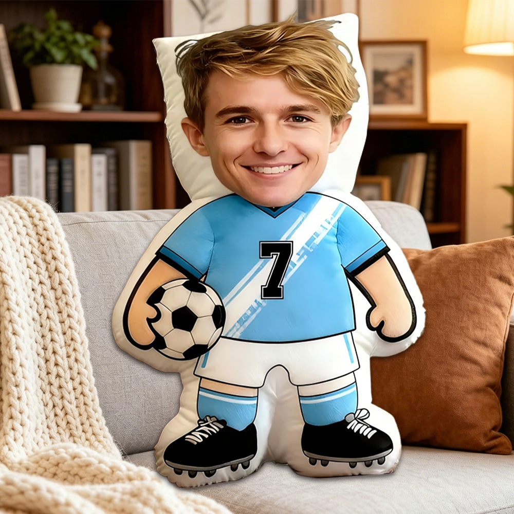 Personalized Soccer Player Pillow – Custom Face and Jersey Number