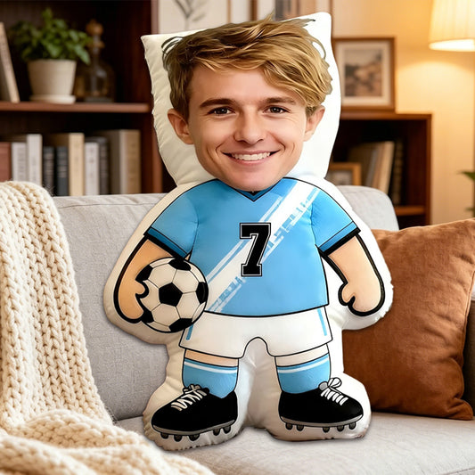 Personalized Soccer Player Pillow – Custom Face and Jersey Number