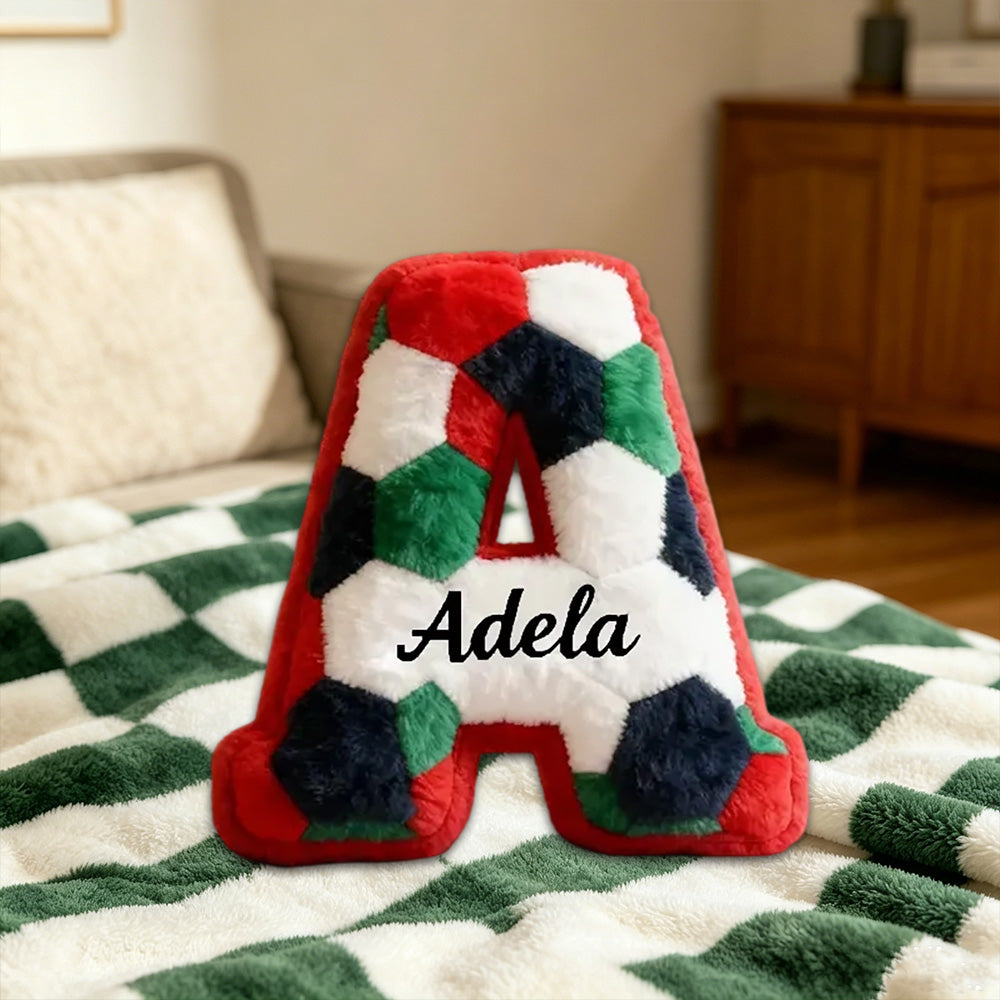 Personalized Soccer Alphabet Pillow – World Cup Theme for Kids and Fans