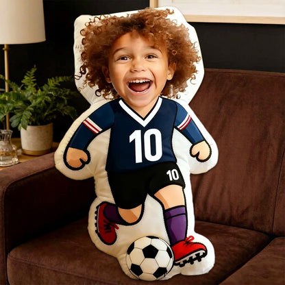 Personalized Soccer Player Pillow with Custom Face and Jersey Number