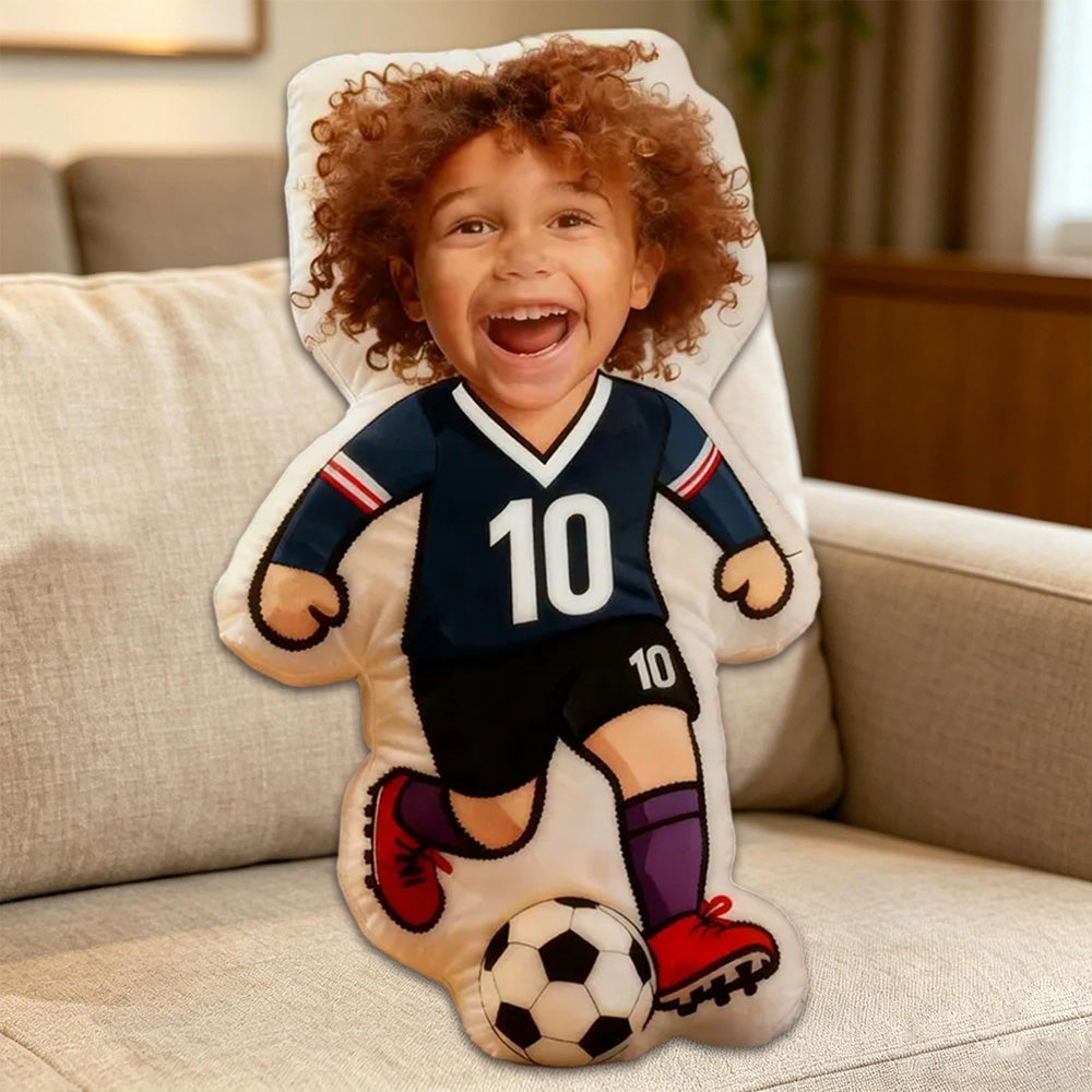 Personalized Soccer Player Pillow with Custom Face and Jersey Number