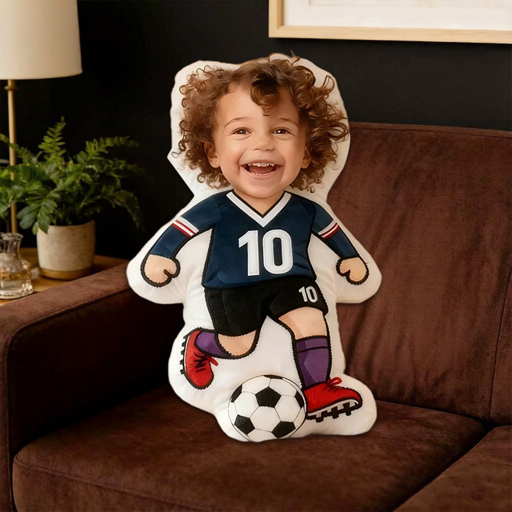 Personalized Soccer Player Pillow with Custom Face and Jersey Number