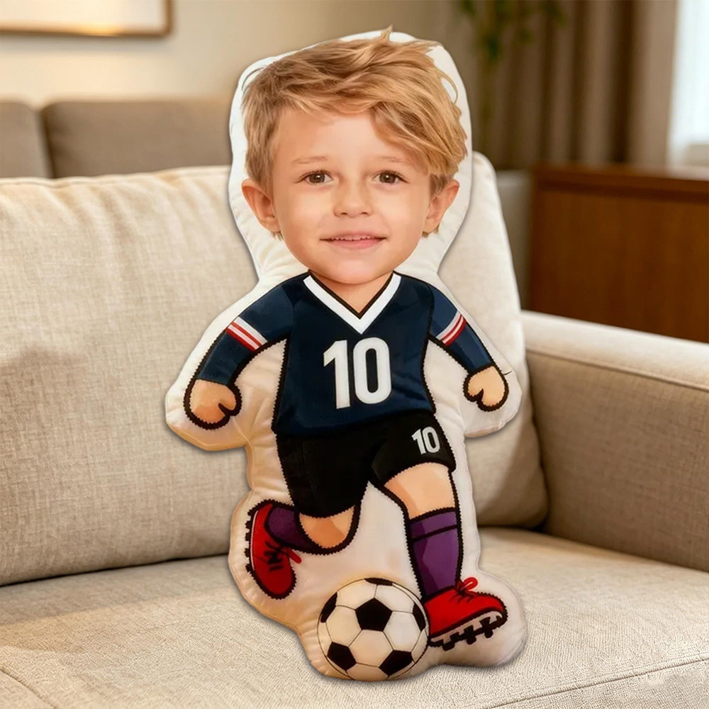Personalized Soccer Player Pillow with Custom Face and Jersey Number