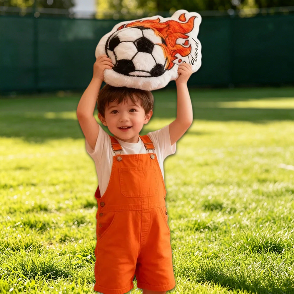 Personalized Soccer Ball Throw Pillow – Fiery Design with Custom Name