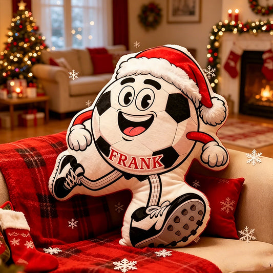 Personalized Soccer Ball Pillow with Name – Festive Holiday Decor for Soccer Lovers
