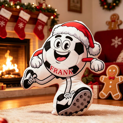 Personalized Soccer Ball Pillow with Name – Festive Holiday Decor for Soccer Lovers
