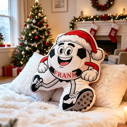 Personalized Soccer Ball Pillow with Name – Festive Holiday Decor for Soccer Lovers