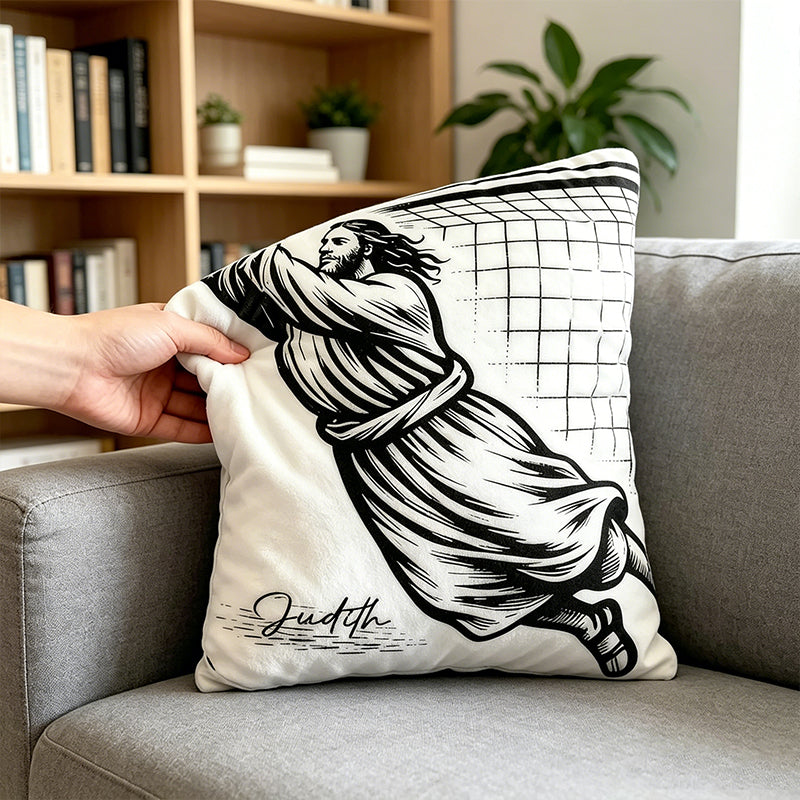 Personalized Jesus Saves Soccer Goalie Pillow – Custom Name Christian Home Decor Gift