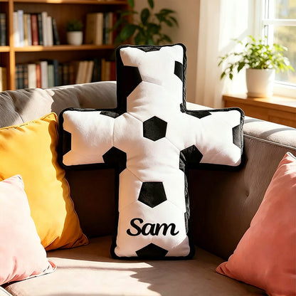 Personalized Soccer Cross Pillow – Custom Christian Gift for Soccer Lovers
