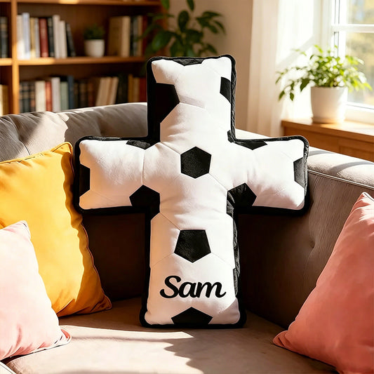 Personalized Soccer Cross Pillow – Custom Christian Gift for Soccer Lovers