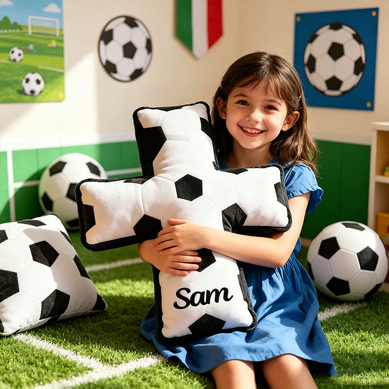 Personalized Soccer Cross Pillow – Custom Christian Gift for Soccer Lovers