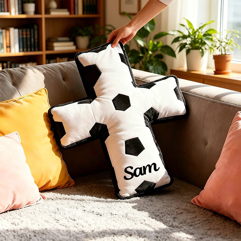Personalized Soccer Cross Pillow – Custom Christian Gift for Soccer Lovers