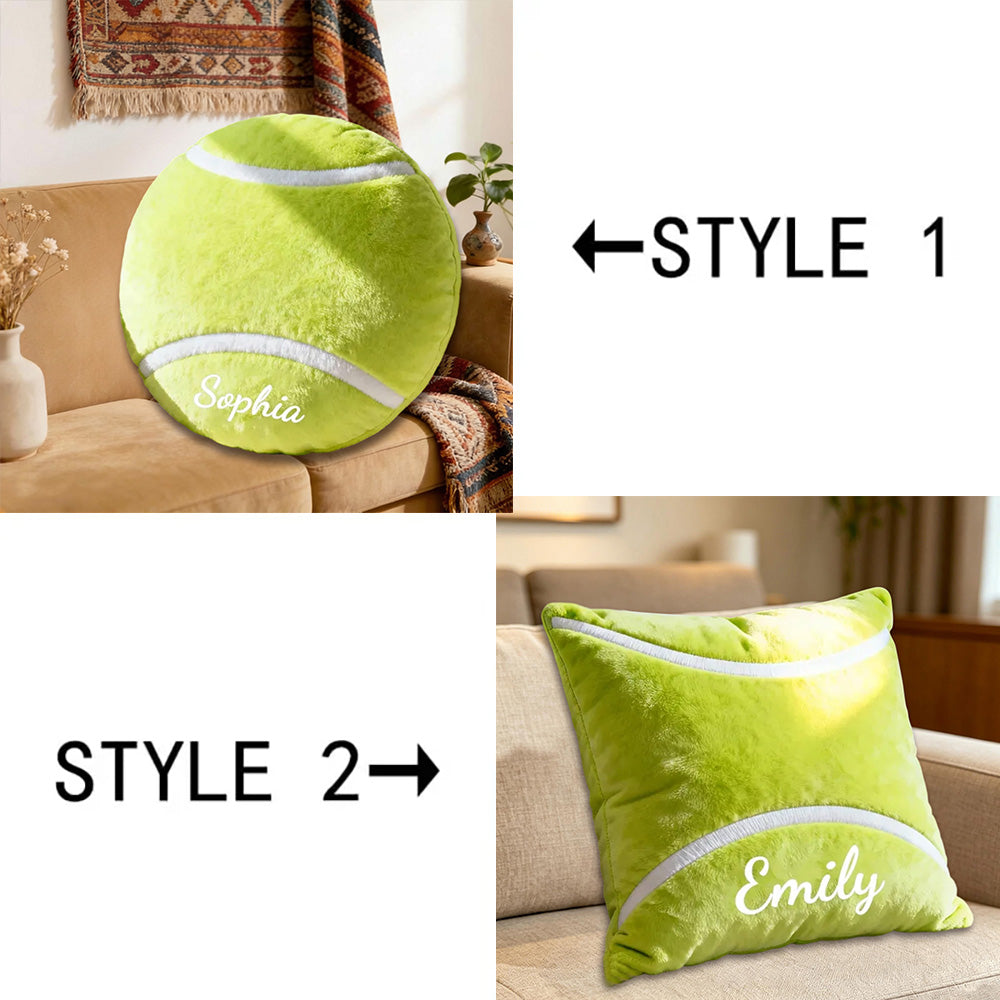 Personalized 3D Graphic Tennis Ball Pillow – Custom Name for Sports Enthusiasts