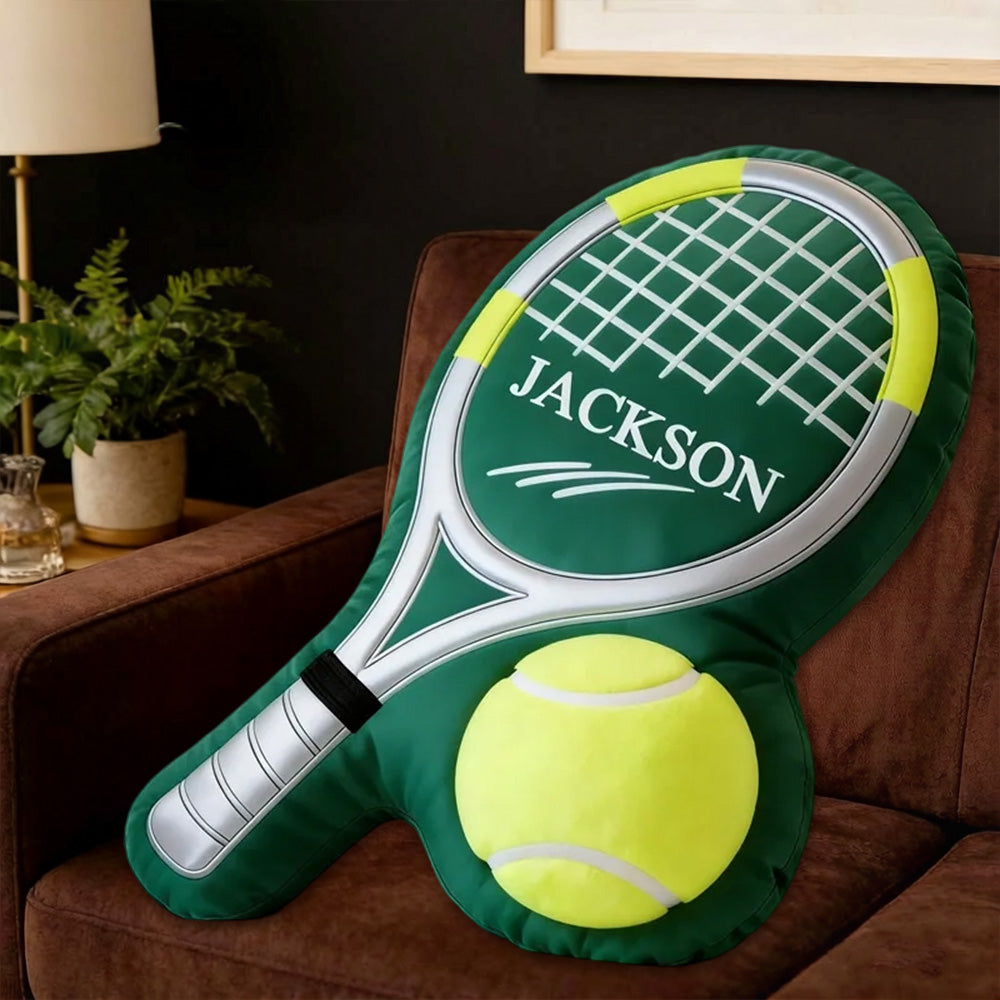 Personalized Tennis Pillow with Tennis Racket Design – Unique Sports Gift for Players