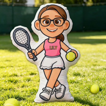 Personalized 3D Graphic Tennis Player Pillow – Custom Name for Sports Fans