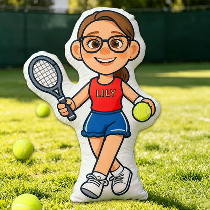 Personalized 3D Graphic Tennis Player Pillow – Custom Name for Sports Fans