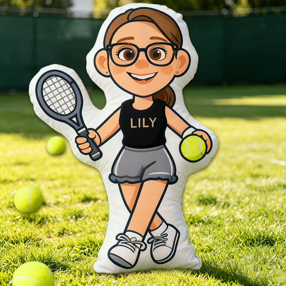 Personalized 3D Graphic Tennis Player Pillow – Custom Name for Sports Fans