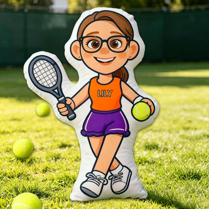 Personalized 3D Graphic Tennis Player Pillow – Custom Name for Sports Fans