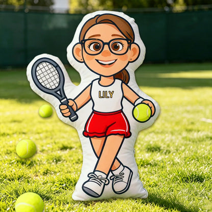 Personalized 3D Graphic Tennis Player Pillow – Custom Name for Sports Fans