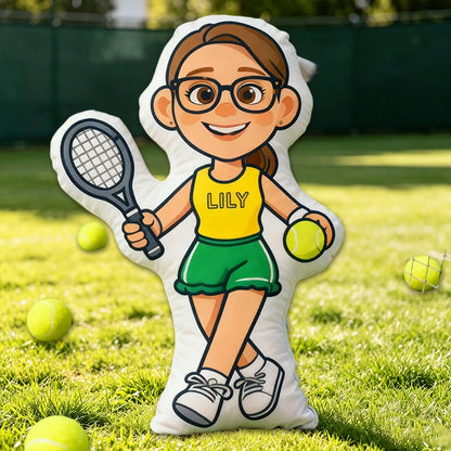 Personalized 3D Graphic Tennis Player Pillow – Custom Name for Sports Fans