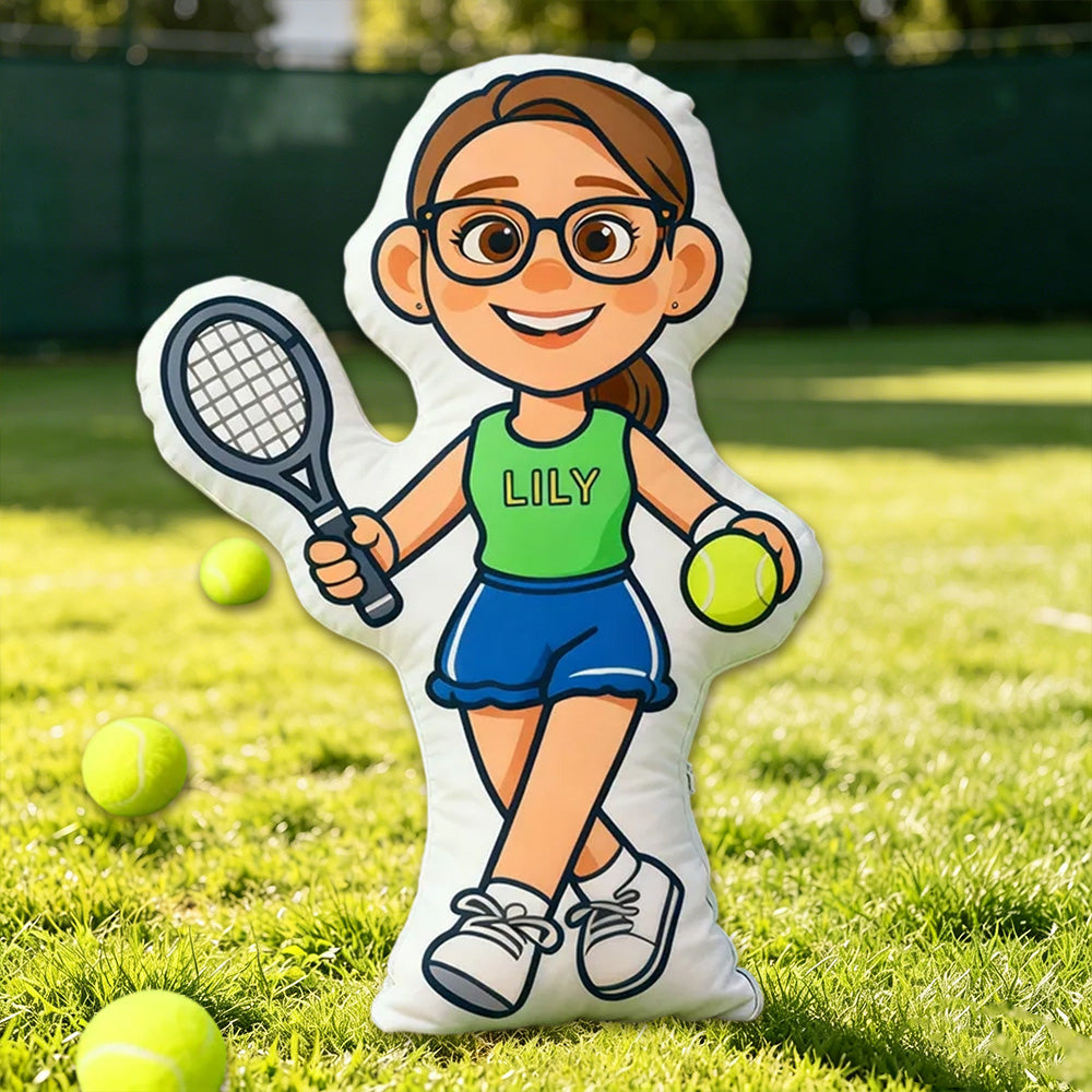 Personalized 3D Graphic Tennis Player Pillow – Custom Name for Sports Fans