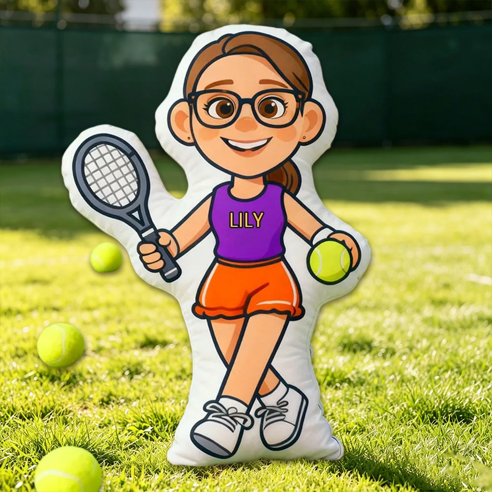 Personalized 3D Graphic Tennis Player Pillow – Custom Name for Sports Fans
