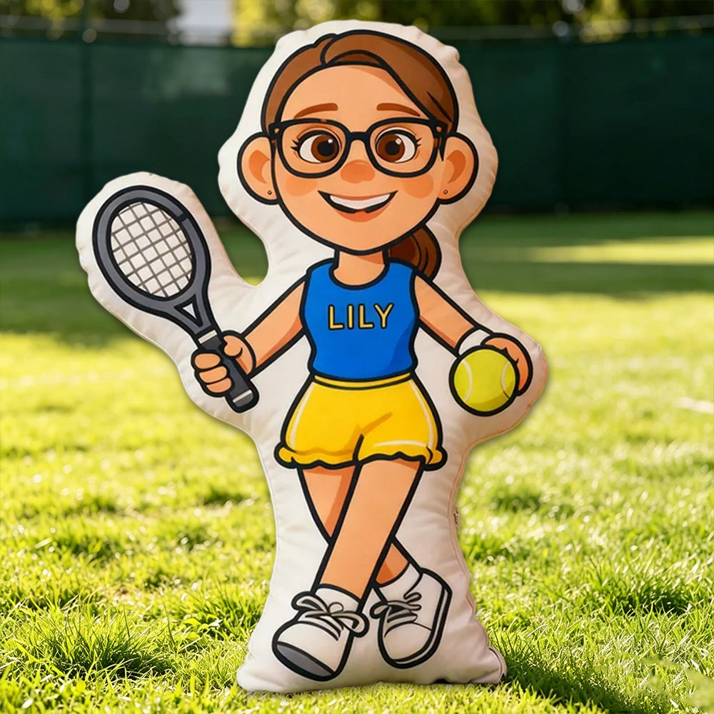 Personalized 3D Graphic Tennis Player Pillow – Custom Name for Sports Fans