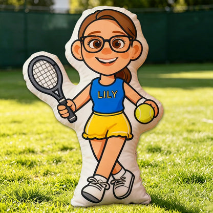 Personalized 3D Graphic Tennis Player Pillow – Custom Name for Sports Fans
