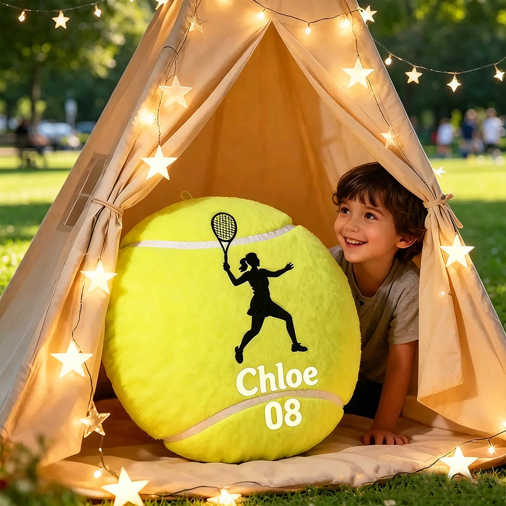 Personalized Tennis Ball Pillow – Player Graphic with Custom Name for Sports Fans
