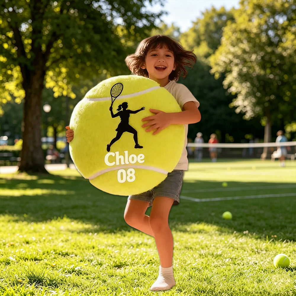 Personalized Tennis Ball Pillow – Player Graphic with Custom Name for Sports Fans