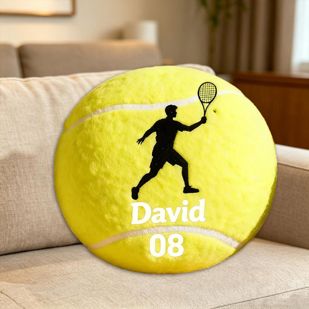 Personalized Tennis Ball Pillow – Player Graphic with Custom Name for Sports Fans